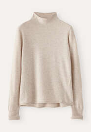 Pullover mit hohem Kragen, Ecru/Rehbraun, webstill
