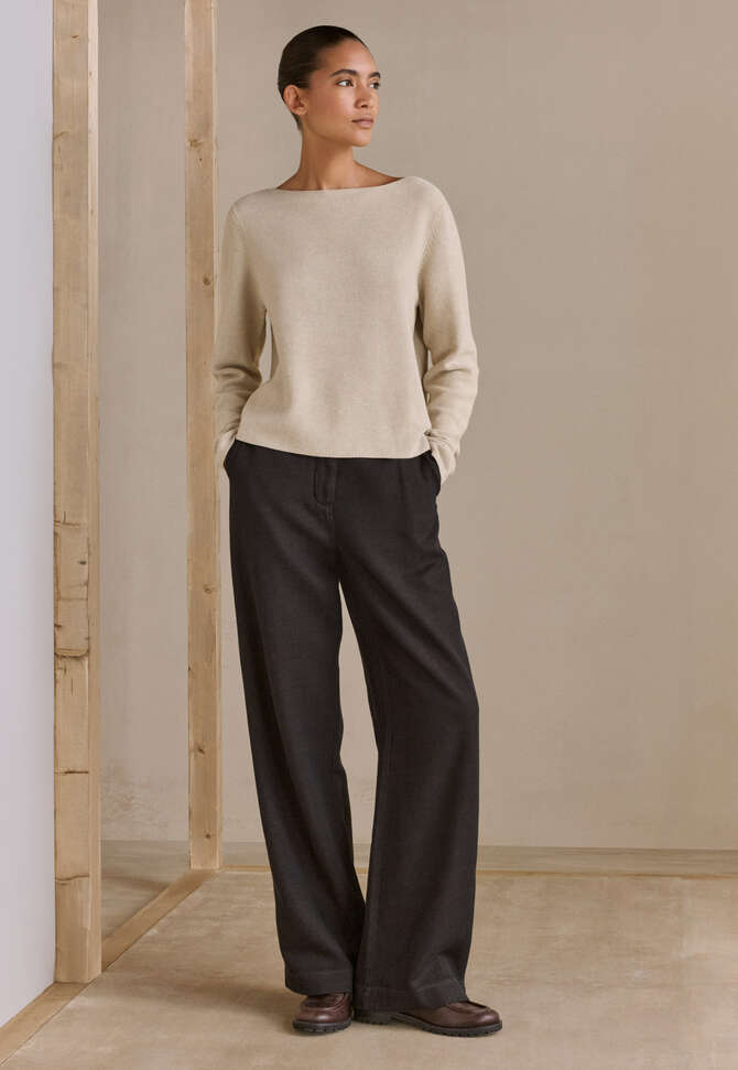 Pullover mit U-Boot-Ausschnitt, Rehbraun/Creme, completeTheLook