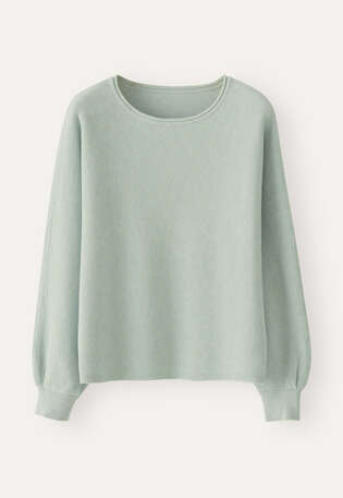 Perlmuster-Dolman-Pullover, Gewaschenes Aqua, webstill