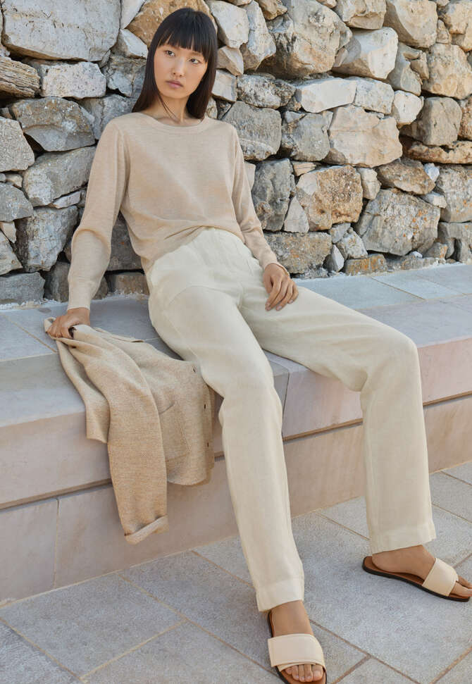 Hose mit geradem Bein, Pergament, completeTheLook