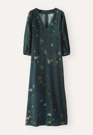 Print-Kleid mit au&szlig;enliegenden Abn&auml;hern, Dunkles Petrol, webstill