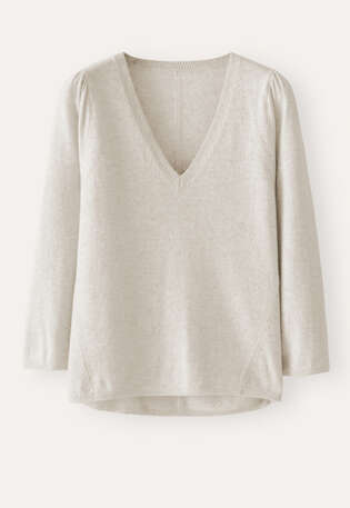V-Ausschnitt-Pullover, Perlgrau, webstill