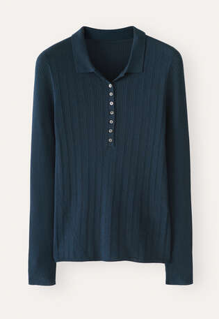 Gerippter Polo-Pullover, Dunkles Petrol, webstill