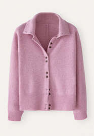 Cardigan mit Trichterkragen, Blasses Himbeerrot, webstill