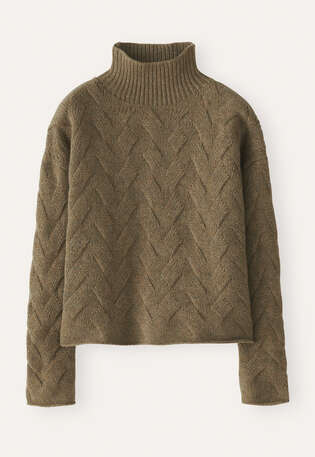 Zopfpullover, Moos-Taupe, webstill