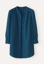 Lange Bluse mit geschwungenem Saum, Tintenpetrol, webstill