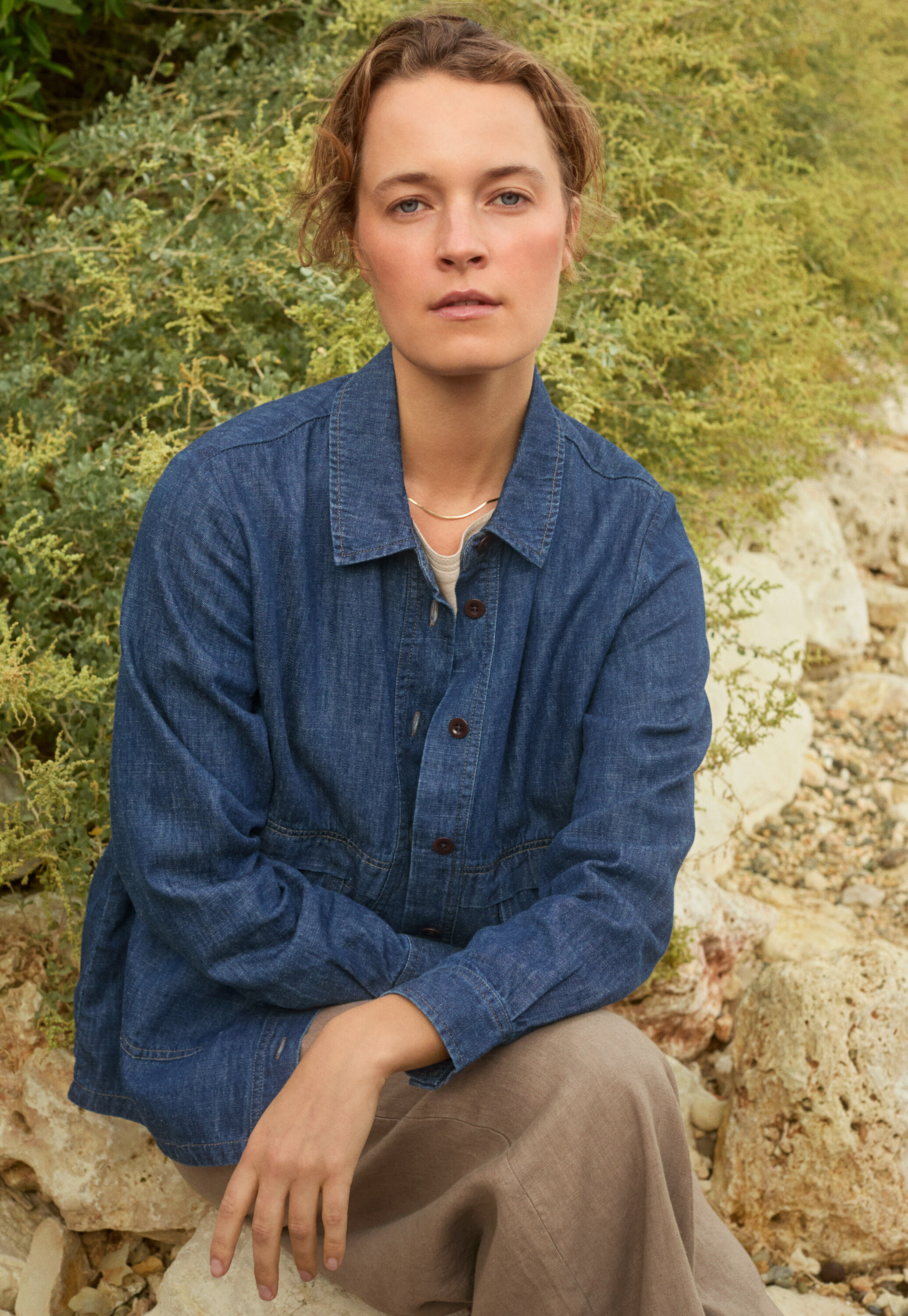 Indigo-dyed overshirt