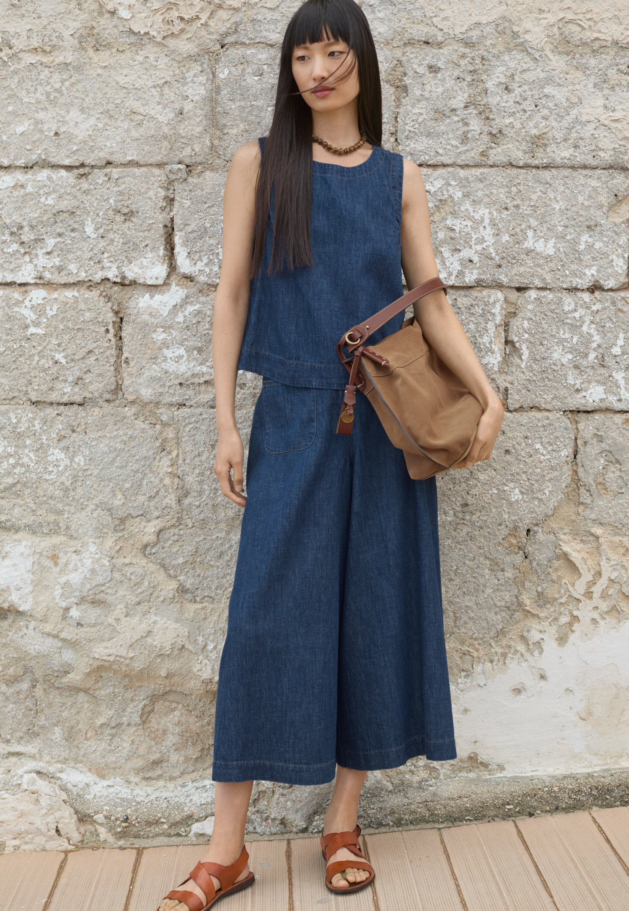 Indigo-dyed sleeveless top, Dark denim, large