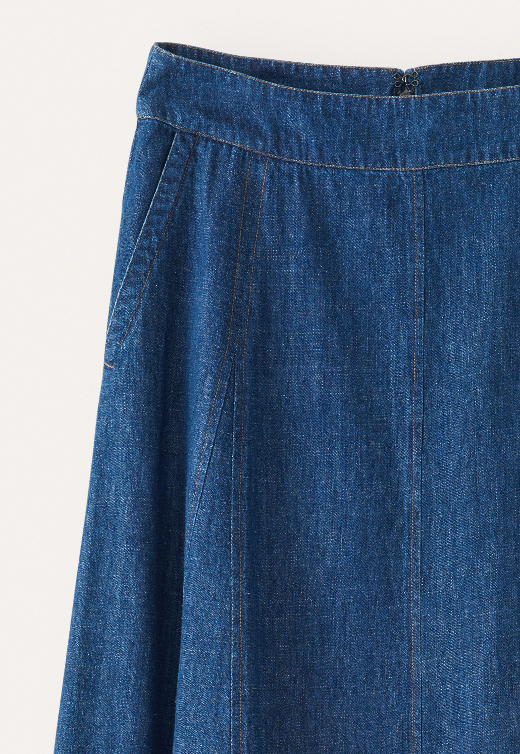 Indigo-dyed godet skirt, Dark denim, large